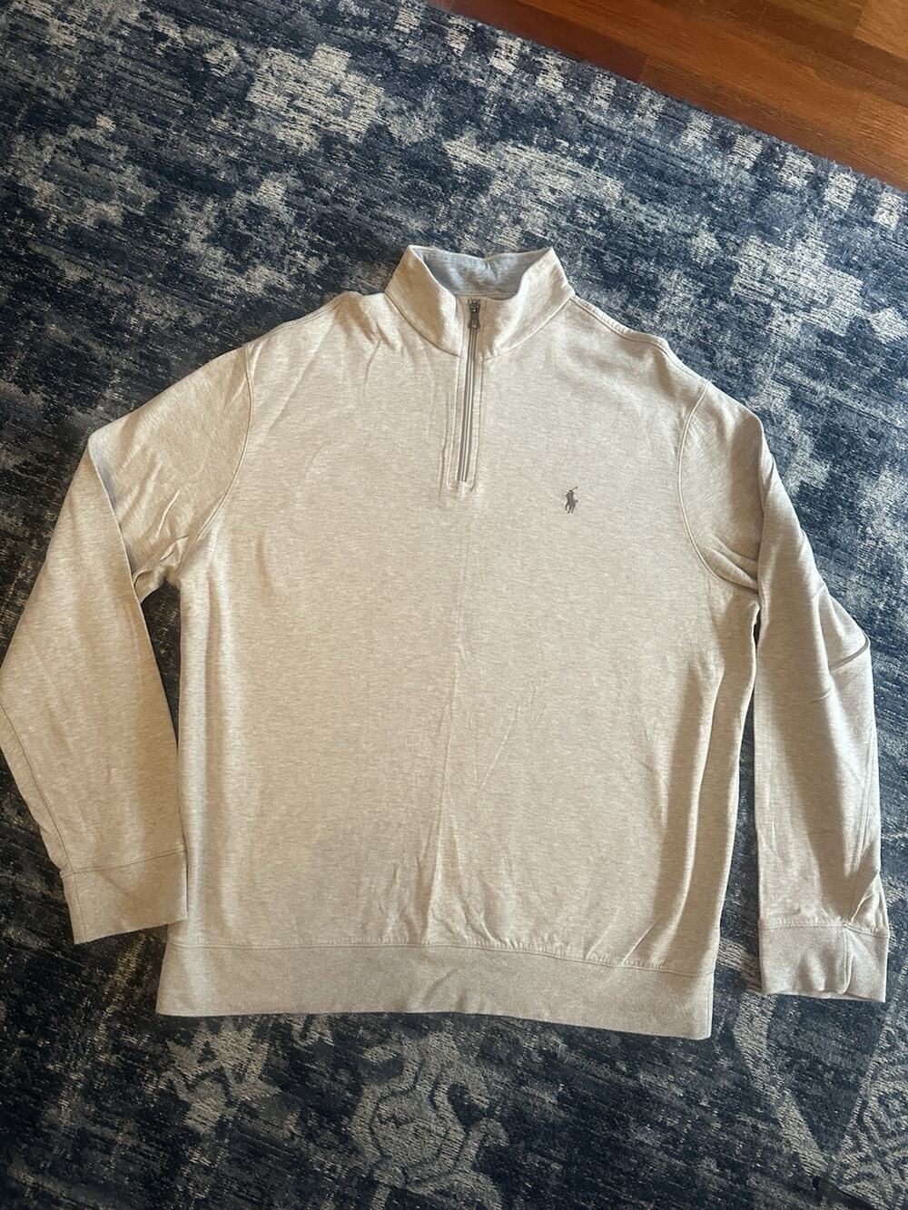 POLO RALPH LAUREN 1/4 Zip Pullover Sweater Cotton Viscose Beige Men's XL Classic